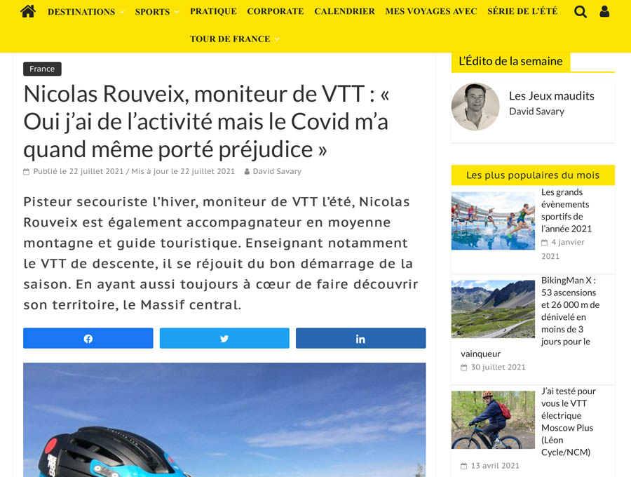 Article sport tourisme vtt